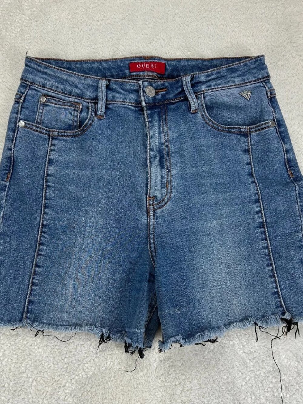 Guess Denim Shorts Womens 29 Blue High Rise Frayed Hem 5-Pocket Cutt Off